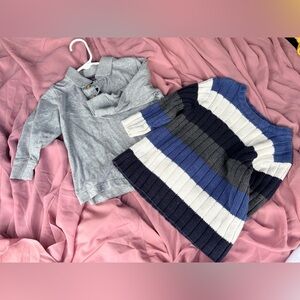 The Children's Place Gray Polo and Blue-Striped Knit Sweater Set
